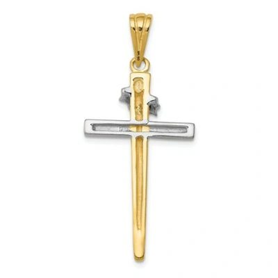 Pre-owned Goldia 14k Yellow & White Gold Polished Casted Crucifix Cross Religious Charm Pendant