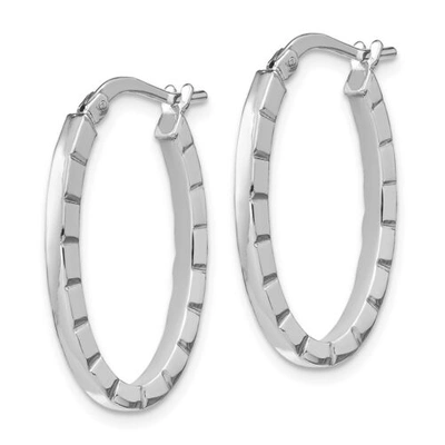 Pre-owned Accessories & Jewelry Italian 14k White Gold 2mm X 17mm Small Striped Edge Hinged Hoop Earrings