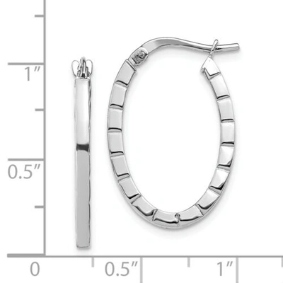 Pre-owned Accessories & Jewelry Italian 14k White Gold 2mm X 17mm Small Striped Edge Hinged Hoop Earrings