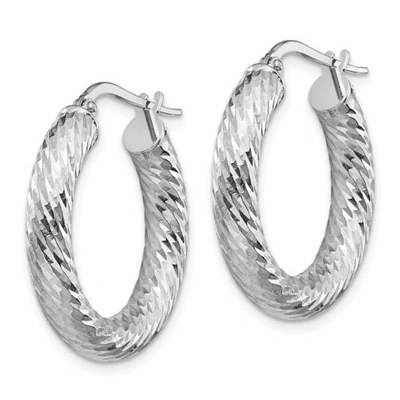 Pre-owned Accessories & Jewelry Italian 14k White Gold 4mm X 23mm Small Diamond Cut Swirling Hoop Earrings