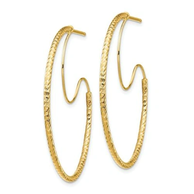 Pre-owned Dc Italian 14k Yellow Gold Diamond Cut 1.5mm X 35mm Polish Wire Hoop Earrings