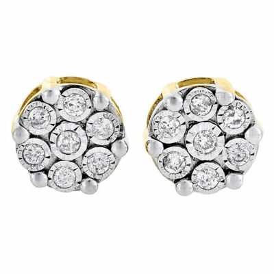 Pre-owned Jfl Diamonds & Timepieces Diamond Flower Earrings 10k Yellow Gold Round Cut Fanook Design Studs 0.60 Tcw. In White