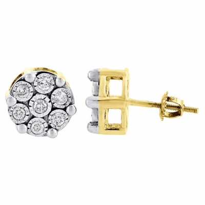 Pre-owned Jfl Diamonds & Timepieces Diamond Flower Earrings 10k Yellow Gold Round Cut Fanook Design Studs 0.60 Tcw. In White
