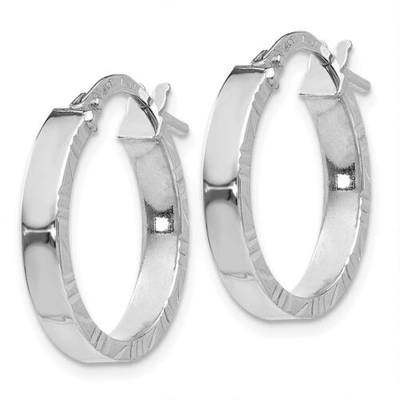 Pre-owned Versil Italian 14k White Gold High Polished 3mm X 31mm Diamond Cut Edge Hoop Earrings