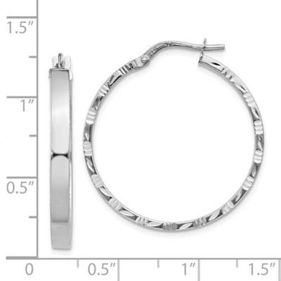 Pre-owned Versil Italian 14k White Gold High Polished 3mm X 31mm Diamond Cut Edge Hoop Earrings