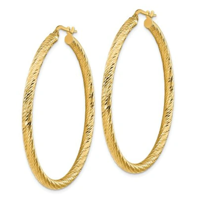 Pre-owned Accessories & Jewelry Italian 14k Yellow Gold 3mm X 48mm Large Diamond Cut Swirling Hoop Earrings