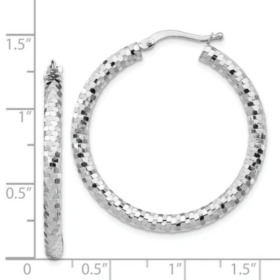 Pre-owned Accessories & Jewelry Italian 14k White Gold 3mm X 25mm Diamond Cut Textured Small Hoop Earrings
