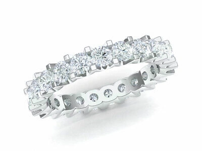 Pre-owned Jewelwesell Genuine 3.15ct Round Diamond Shared U-prong Eternity Wedding Ring 10k Gold I Si2