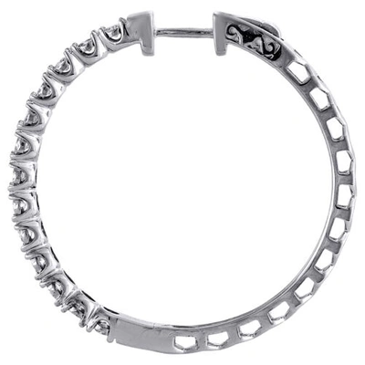 Pre-owned Jfl Diamonds & Timepieces 10k White Gold Real Diamond One Row Bezel Set 1.35" Hoops Huggie Earrings 1 Ct.