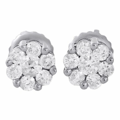 Pre-owned Jfl Diamonds & Timepieces 10k White Gold Diamond Flower Studs Small 5.70mm Screw Back Earrings 0.50 Ct.