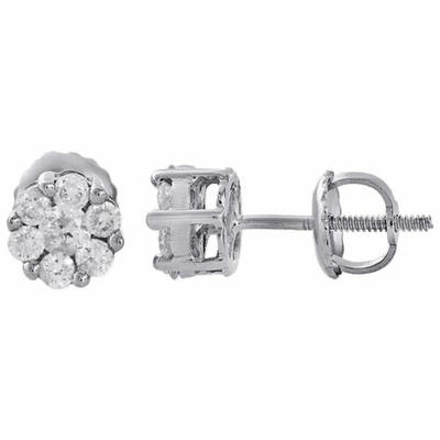 Pre-owned Jfl Diamonds & Timepieces 10k White Gold Diamond Flower Studs Small 5.70mm Screw Back Earrings 0.50 Ct.