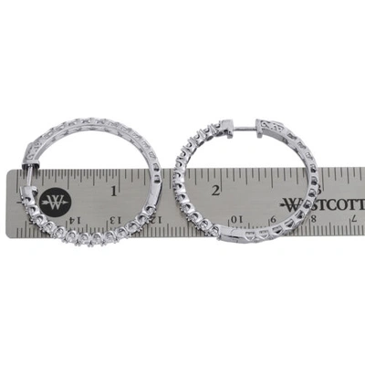 Pre-owned Jfl Diamonds & Timepieces 10k White Gold Real Diamond One Row Bezel Set 1.35" Hoops Huggie Earrings 1 Ct.