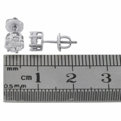 Pre-owned Jfl Diamonds & Timepieces 10k White Gold Diamond Flower Studs Small 5.70mm Screw Back Earrings 0.50 Ct.