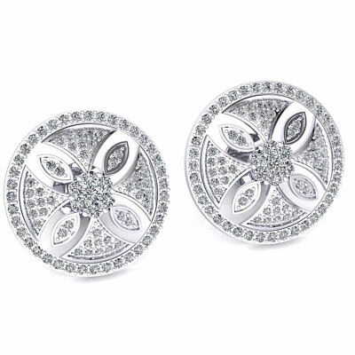 Pre-owned Jewelwesell Genuine 1.5ct Round Cut Diamond Ladies Floral Circle Earrings Solid 18k Gold
