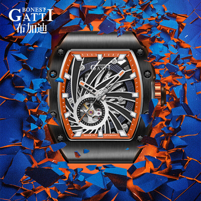 Pre-owned Bonest Gatti Men Automatic Watch Luxury Tonneau Mechanical Wristwatch Skeleton