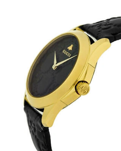 Pre-owned Gucci G-timeless 38mm Black Gg Dial Quartz Ss Unisex Watch Ya1264034