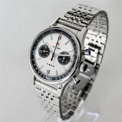 Pre-owned Sugess Chrono Heritage Panda Chrono Mechanical Watch Seagull 1963 Supank021sn
