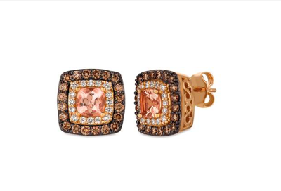 Pre-owned Le Vian Levian Chocolate Vanilla Diamonds Morganite 1.87 Cttw Earrings 14k Rose Gold In Pink