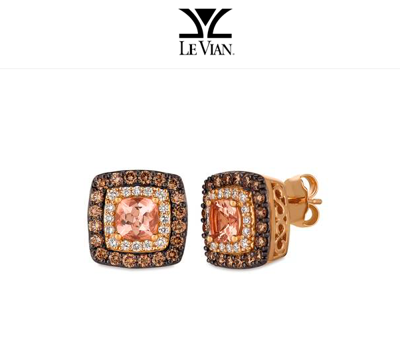 Pre-owned Le Vian Levian Chocolate Vanilla Diamonds Morganite 1.87 Cttw Earrings 14k Rose Gold In Pink