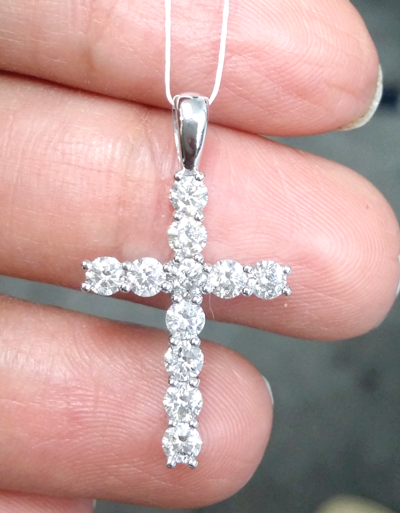 Pre-owned Handmade Deal 1.00ct Genuine Round Diamonds Cross Pendant In 14k Gold 27mm In White