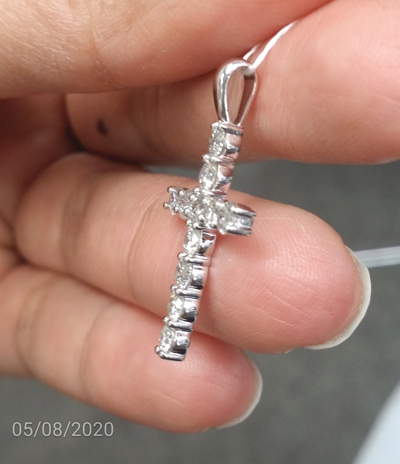 Pre-owned Handmade Deal 1.00ct Genuine Round Diamonds Cross Pendant In 14k Gold 27mm In White