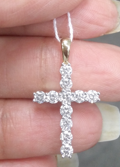 Pre-owned Handmade Deal 1.00ct Genuine Round Diamonds Cross Pendant In 14k Gold 27mm In White