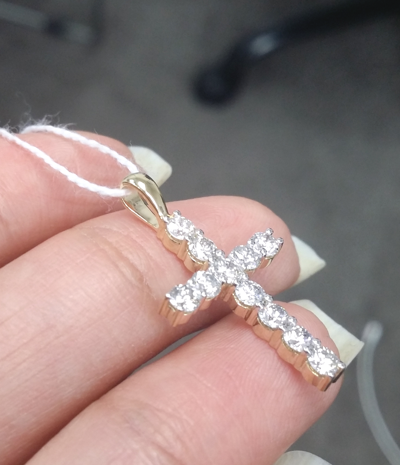 Pre-owned Handmade Deal 1.00ct Genuine Round Diamonds Cross Pendant In 14k Gold 27mm In White