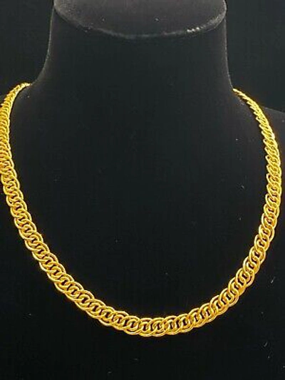 Pre-owned Jisha Vintage Unisex Handmade Cuban Link Chain Necklace In 916 Stamped 22k Yellow Gold