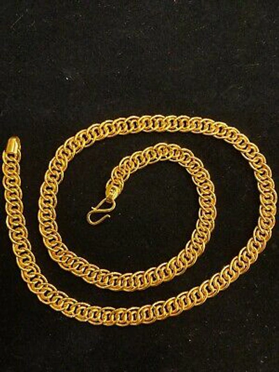 Pre-owned Jisha Vintage Unisex Handmade Cuban Link Chain Necklace In 916 Stamped 22k Yellow Gold