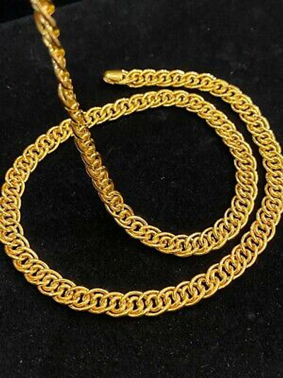 Pre-owned Jisha Vintage Unisex Handmade Cuban Link Chain Necklace In 916 Stamped 22k Yellow Gold