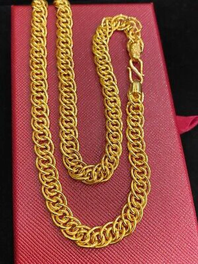 Pre-owned Jisha Vintage Unisex Handmade Cuban Link Chain Necklace In 916 Stamped 22k Yellow Gold