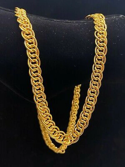 Pre-owned Jisha Vintage Unisex Handmade Cuban Link Chain Necklace In 916 Stamped 22k Yellow Gold