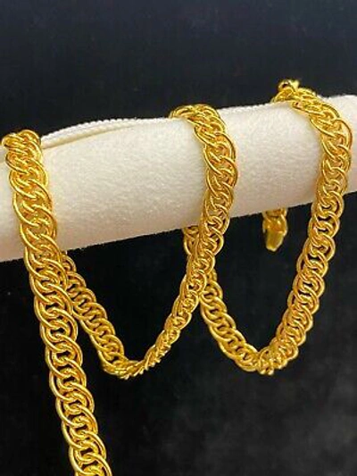 Pre-owned Jisha Vintage Unisex Handmade Cuban Link Chain Necklace In 916 Stamped 22k Yellow Gold