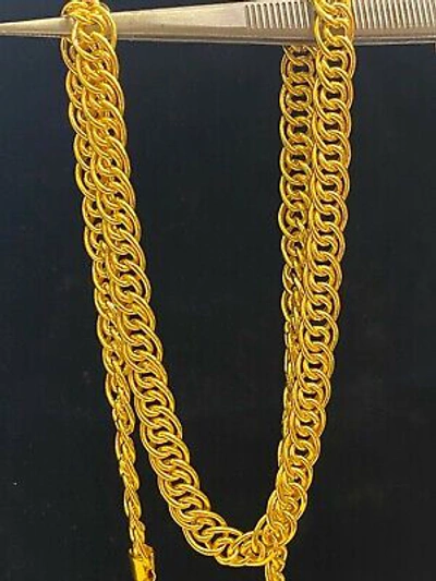 Pre-owned Jisha Vintage Unisex Handmade Cuban Link Chain Necklace In 916 Stamped 22k Yellow Gold