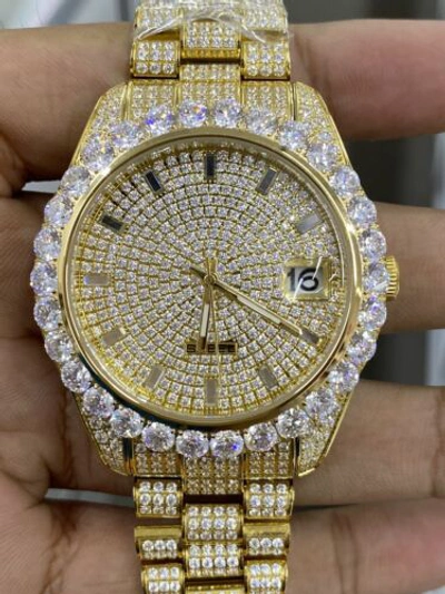 Pre-owned Captain Bling Men's Stainless Steel Watch Hip Hop Flooded W/ Lab Diamonds Prong Set