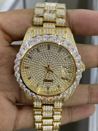 Pre-owned Captain Bling Men's Stainless Steel Watch Hip Hop Flooded W/ Lab Diamonds Prong Set