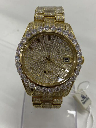 Pre-owned Captain Bling Men's Stainless Steel Watch Hip Hop Flooded W/ Lab Diamonds Prong Set