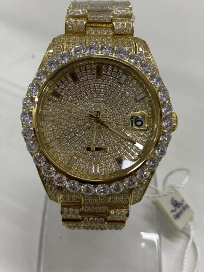 Pre-owned Captain Bling Men's Stainless Steel Watch Hip Hop Flooded W/ Lab Diamonds Prong Set