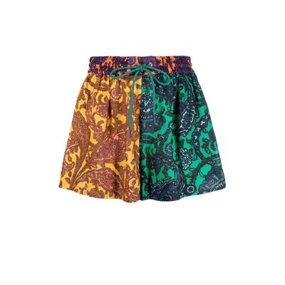 Shop Zimmermann Multicolour Tiggy Patchwork Linen Shorts In Green