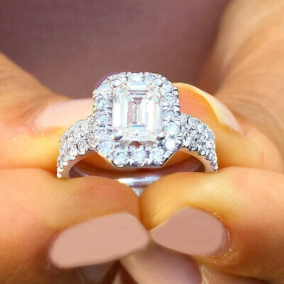 Pre-owned Knr Gia Certified 14k Solid White Gold Emerald Cut Diamond Engagement Rings 2.00ctw