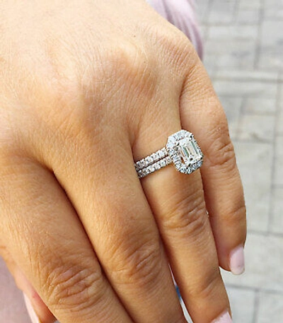 Pre-owned Knr Gia Certified 14k Solid White Gold Emerald Cut Diamond Engagement Rings 2.00ctw