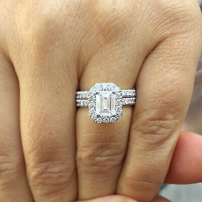 Pre-owned Knr Gia Certified 14k Solid White Gold Emerald Cut Diamond Engagement Rings 2.00ctw