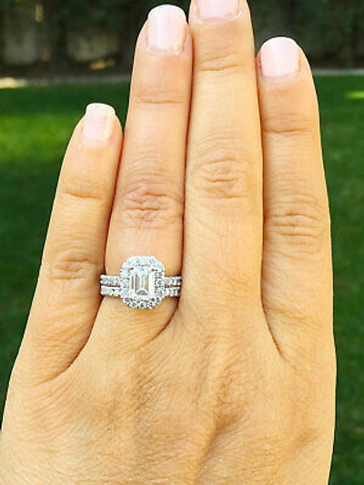 Pre-owned Knr Gia Certified 14k Solid White Gold Emerald Cut Diamond Engagement Rings 2.00ctw