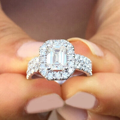 Pre-owned Knr Gia Certified 14k Solid White Gold Emerald Cut Diamond Engagement Rings 2.00ctw