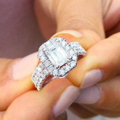 Pre-owned Knr Gia Certified 14k Solid White Gold Emerald Cut Diamond Engagement Rings 2.00ctw