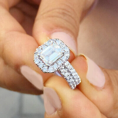 Pre-owned Knr Gia Certified 14k Solid White Gold Emerald Cut Diamond Engagement Rings 2.00ctw