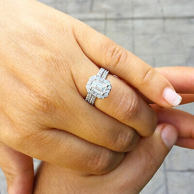Pre-owned Knr Gia Certified 14k Solid White Gold Emerald Cut Diamond Engagement Rings 2.00ctw
