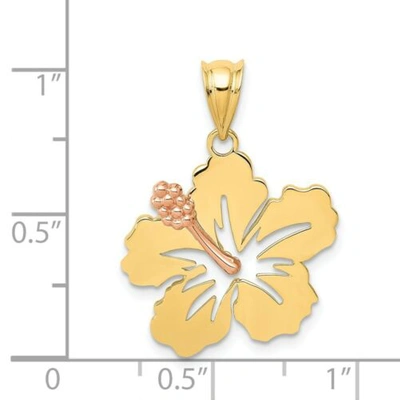 Pre-owned Goldia 14k Yellow And Rose Gold Polished Hibiscus W/ Anther Flower In Bloom Pendant