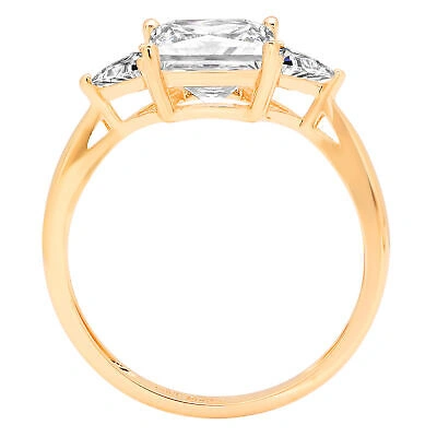 Pre-owned Pucci 2.4 Pr Trillion 3 Stone Synthetic Moissanite Bridal Statement Ring 14k Real Gold In White/colorless