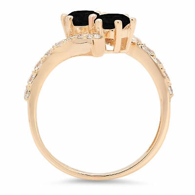 Pre-owned Pucci 1.98 Round 2 Stone Love Natural Onyx Modern Statement Ring Solid 14k Yellow Gold In D